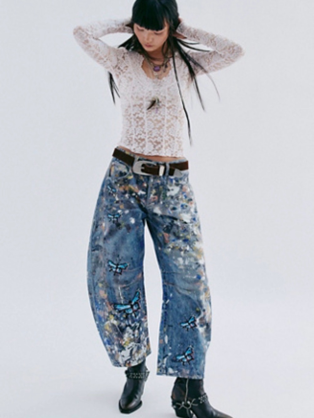We The Free Denim Waistband with Multicolor Paint Accents - Picture 7 of 7